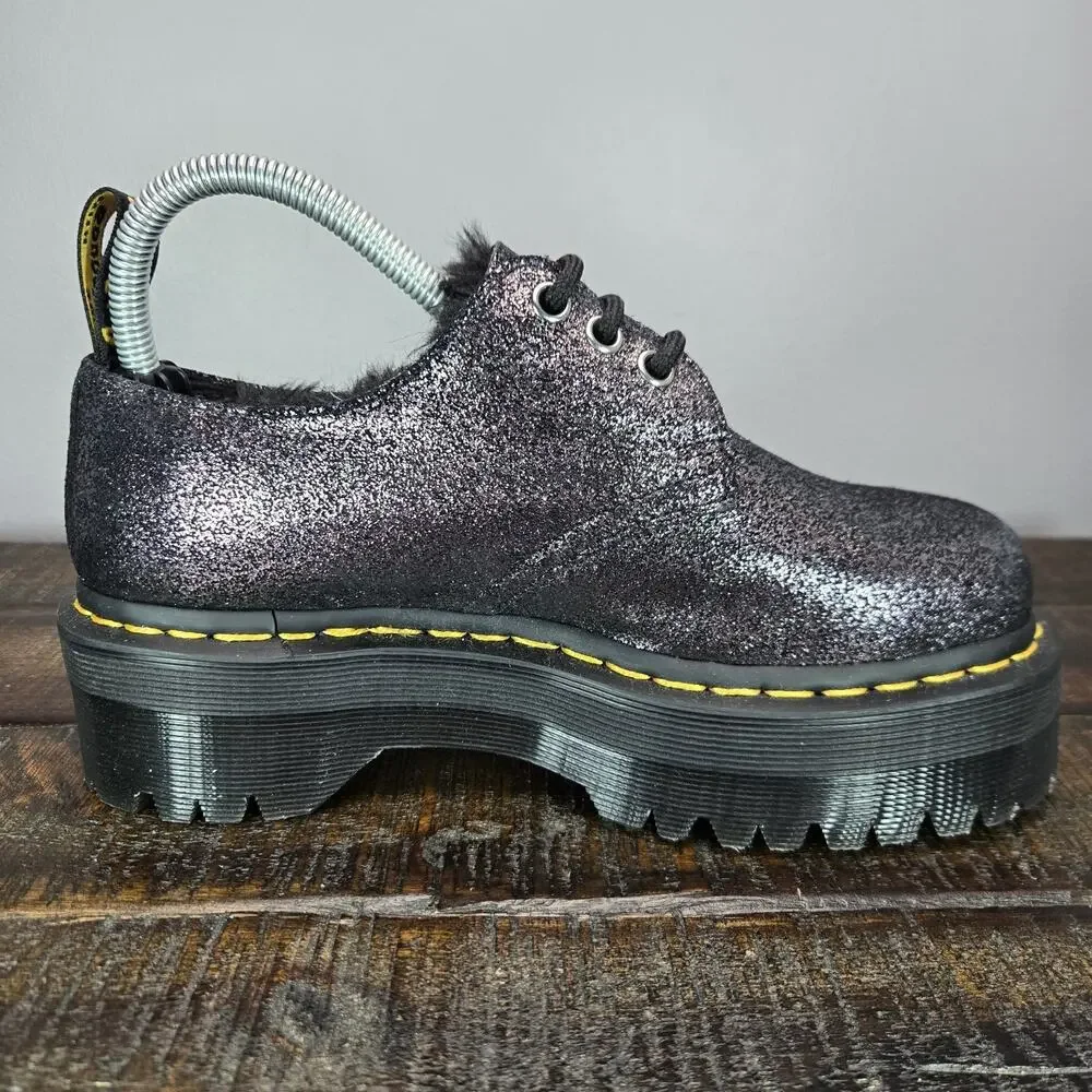 NEW Dr Martens 1461 Quad FL Womens Size 6 Oxford Shoes Glitter Fur Metallic
